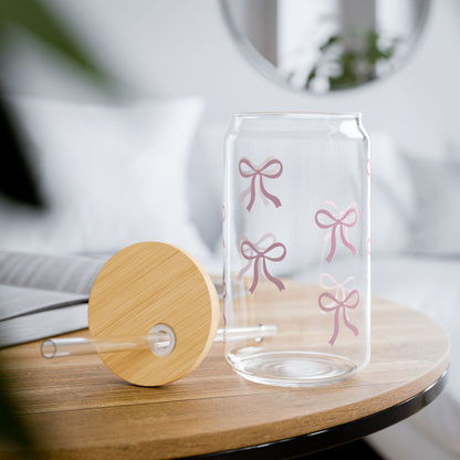 Pink Bow Valentine Glass Sipper Cup, 16oz