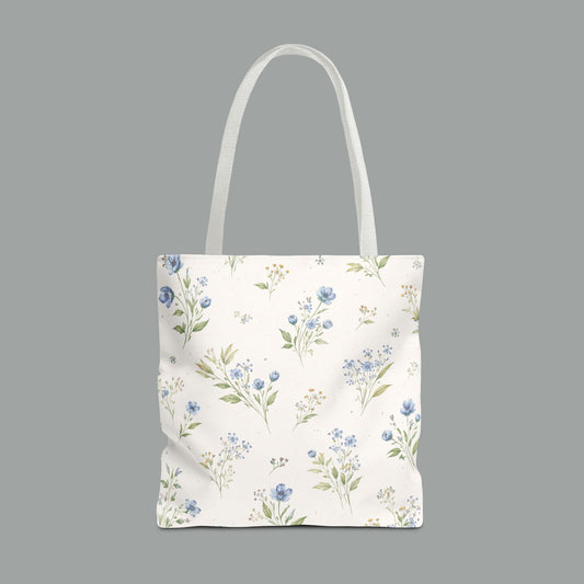 Blue Floral Tote Bag | Cottagecore Wildflower Bag | Spring Gift Tote | Minimalist Botanical Tote