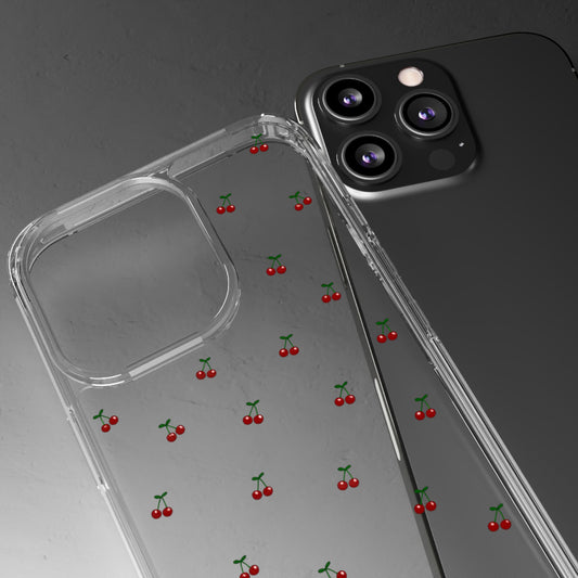 Cherry Bliss Clear Phone Case — Minimal Cherry Pattern Design
